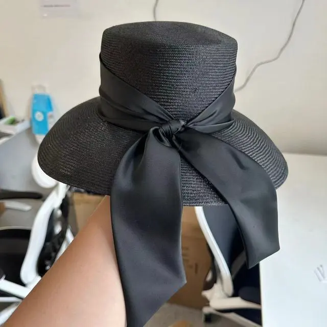 QIU LI · F麻！优雅气质蝴蝶结织带大檐帽子草帽 1d1847