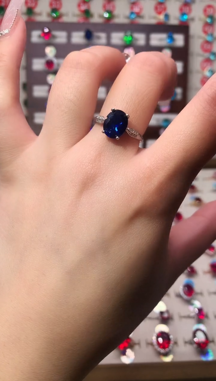 戒指蓝宝石银S925镶嵌8*10 银托