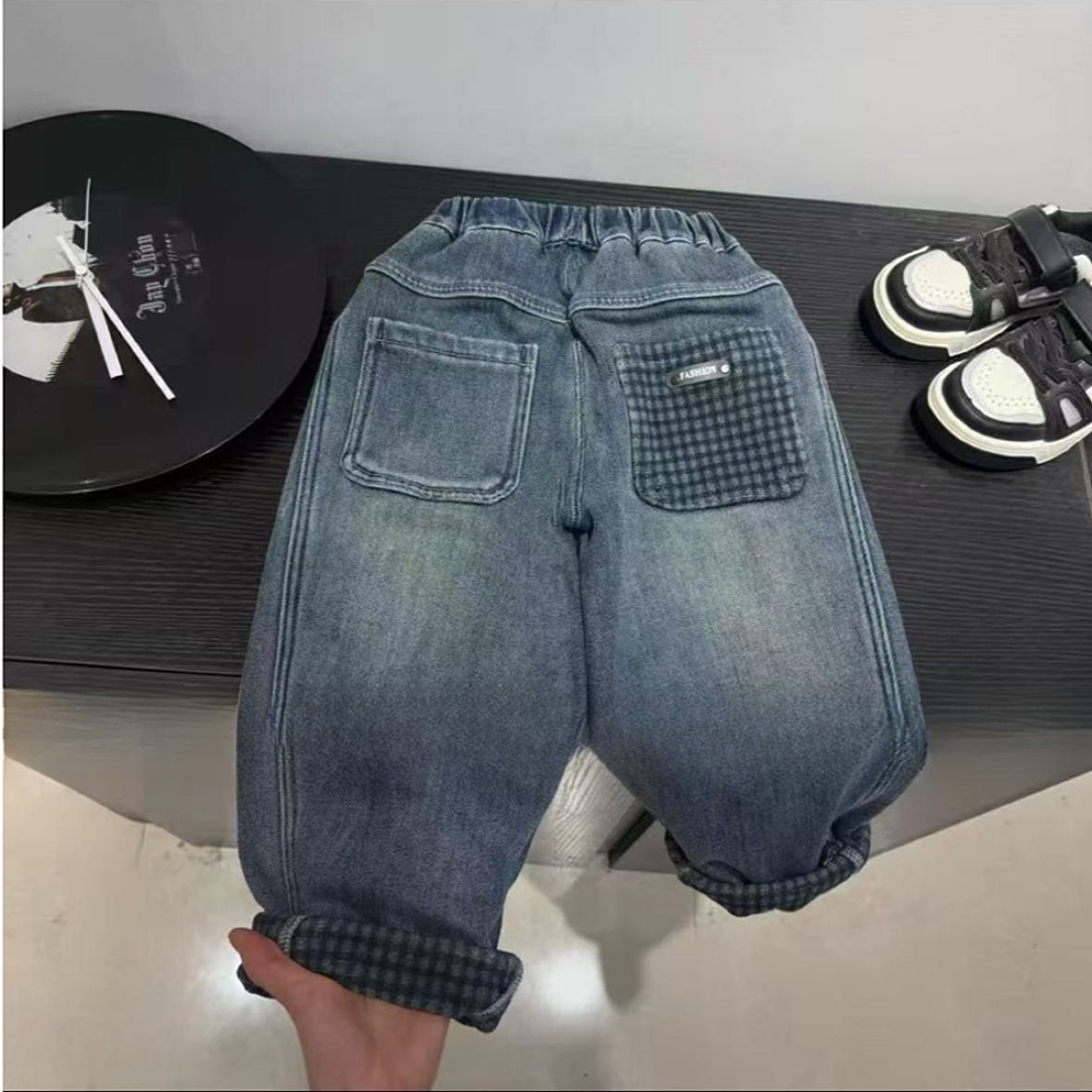 儿童加绒牛仔裤2025新款韩版一体加绒冬款时尚百搭保暖长裤