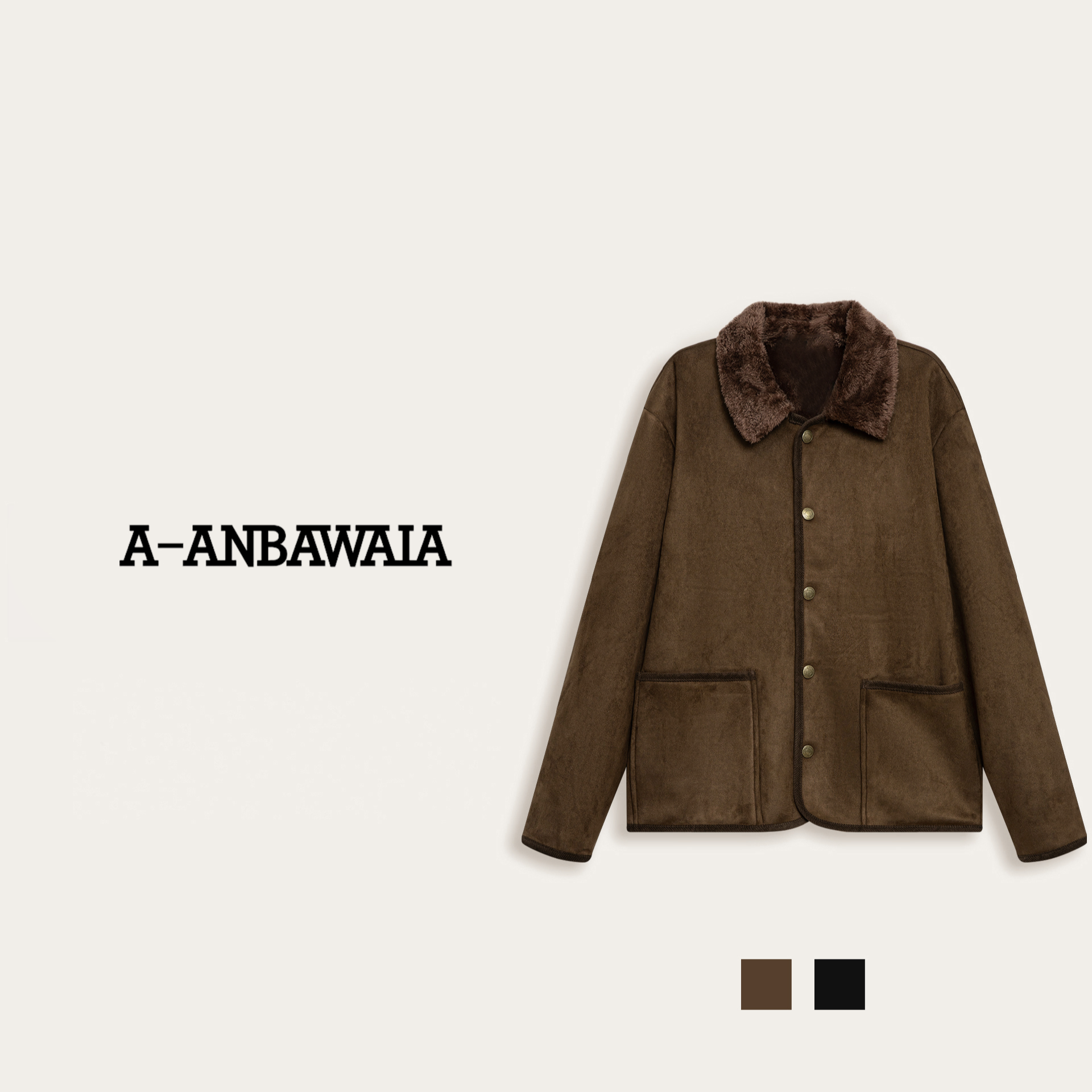 【C36130】【乐】 25秋冬仿麂皮绒皮毛一体老钱夹克翻领加厚保暖外套