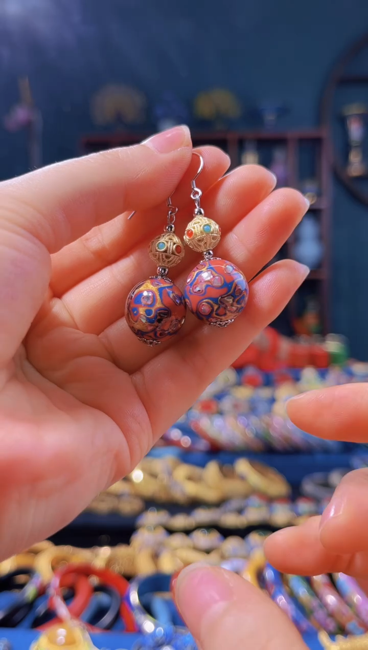 【闪购商品】非遗技艺 犀皮漆耳环 橙蓝