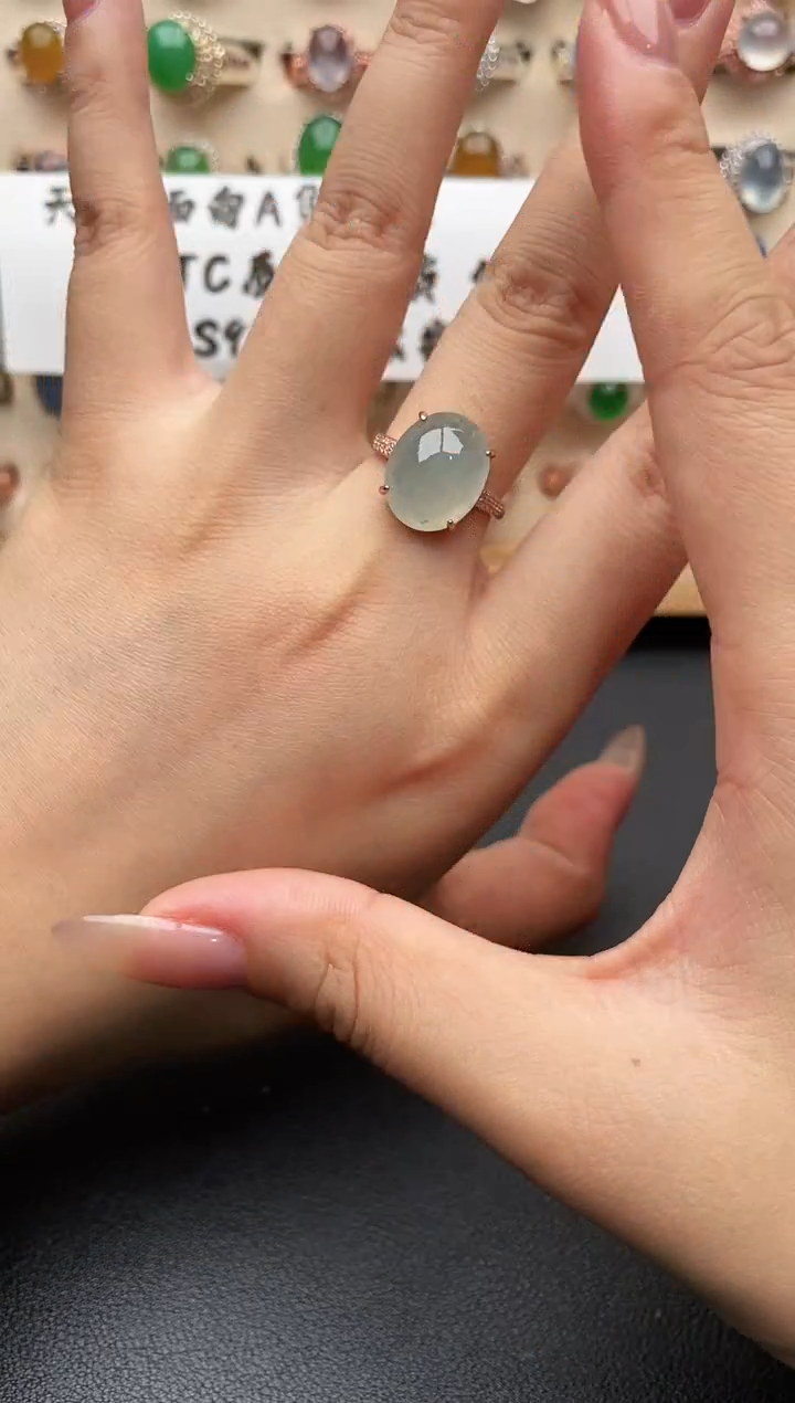 银S925镶嵌戒指翡翠一物一证一礼盒