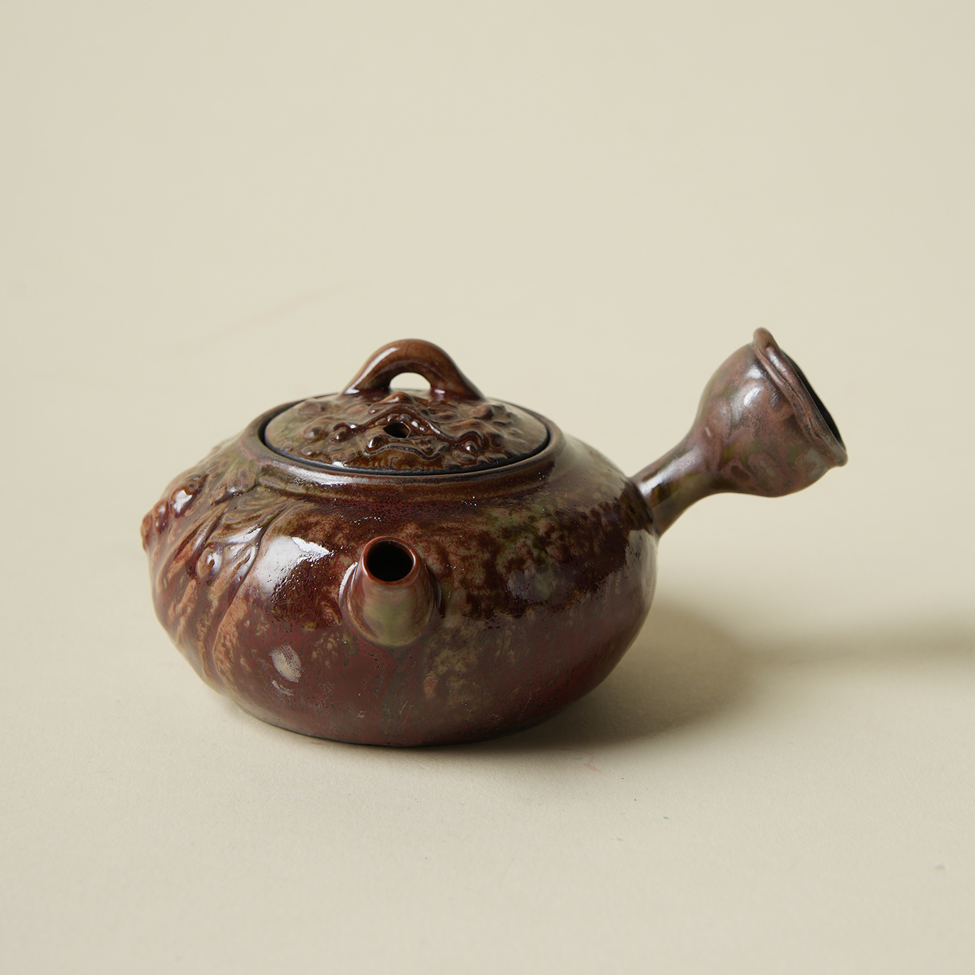 寻梵柴烧浮雕龙纹侧把壶泡茶壶