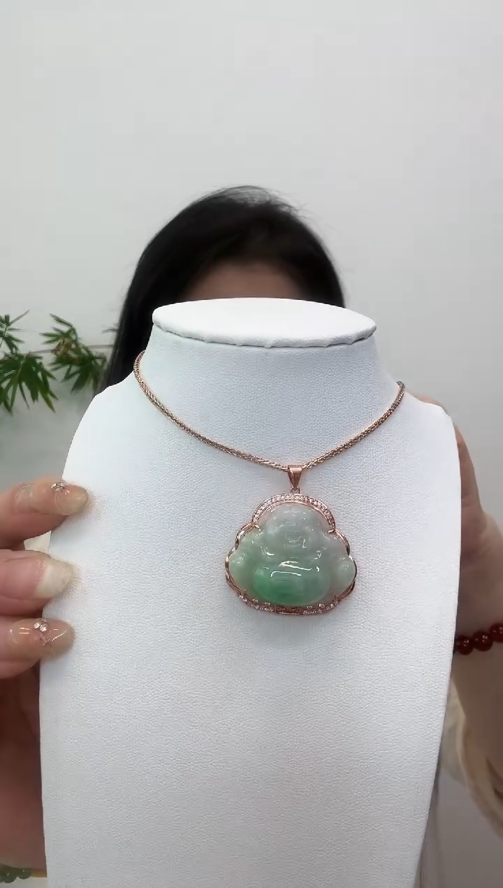 翡翠银S925镶嵌吊坠(赠链)佛公玫瑰边