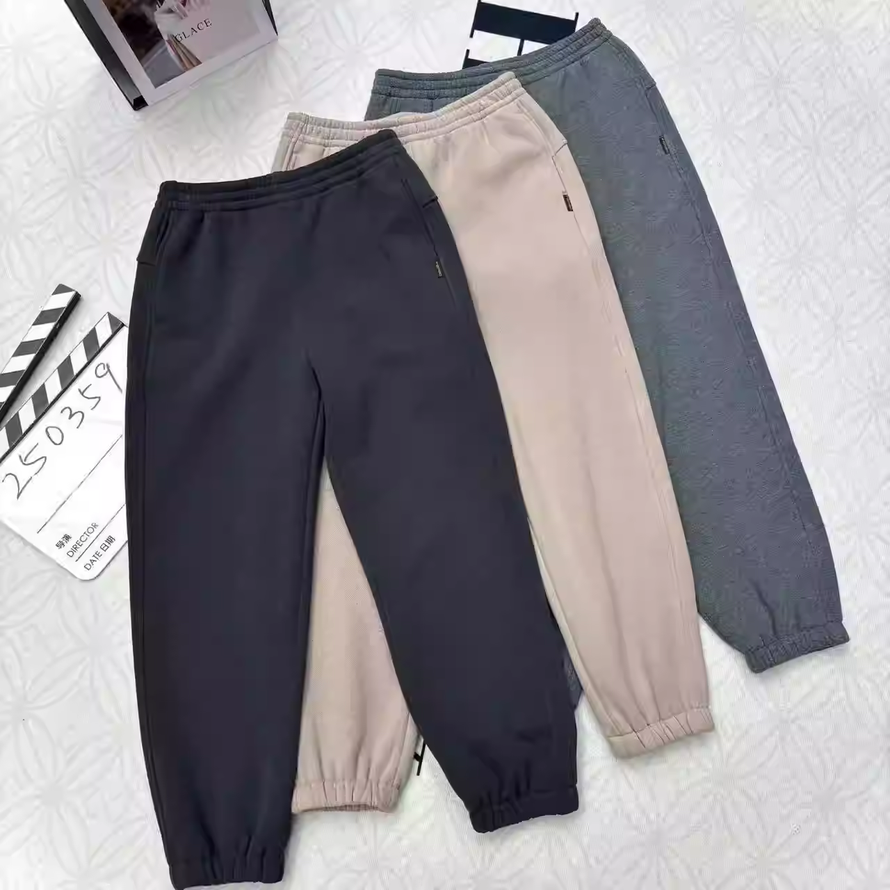 菲玛掂250359加绒裤子2025冬季新款松紧腰保暖休闲束脚裤长裤