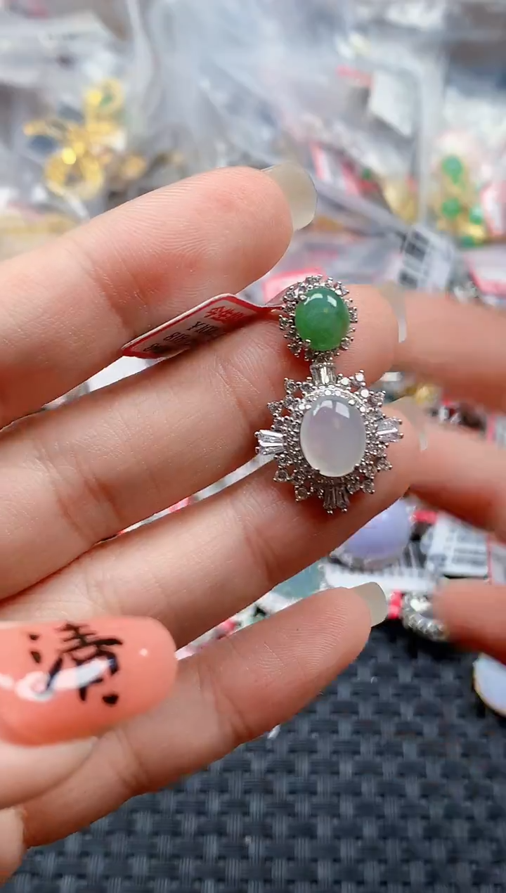 银S925镶嵌戒指翡翠天然A货缅甸翡翠