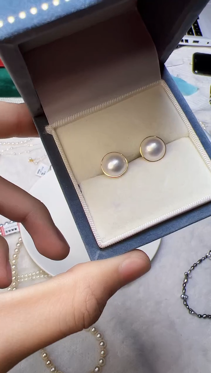 【闪购商品】拼合珍珠（马贝珠）耳饰18K金镶嵌012