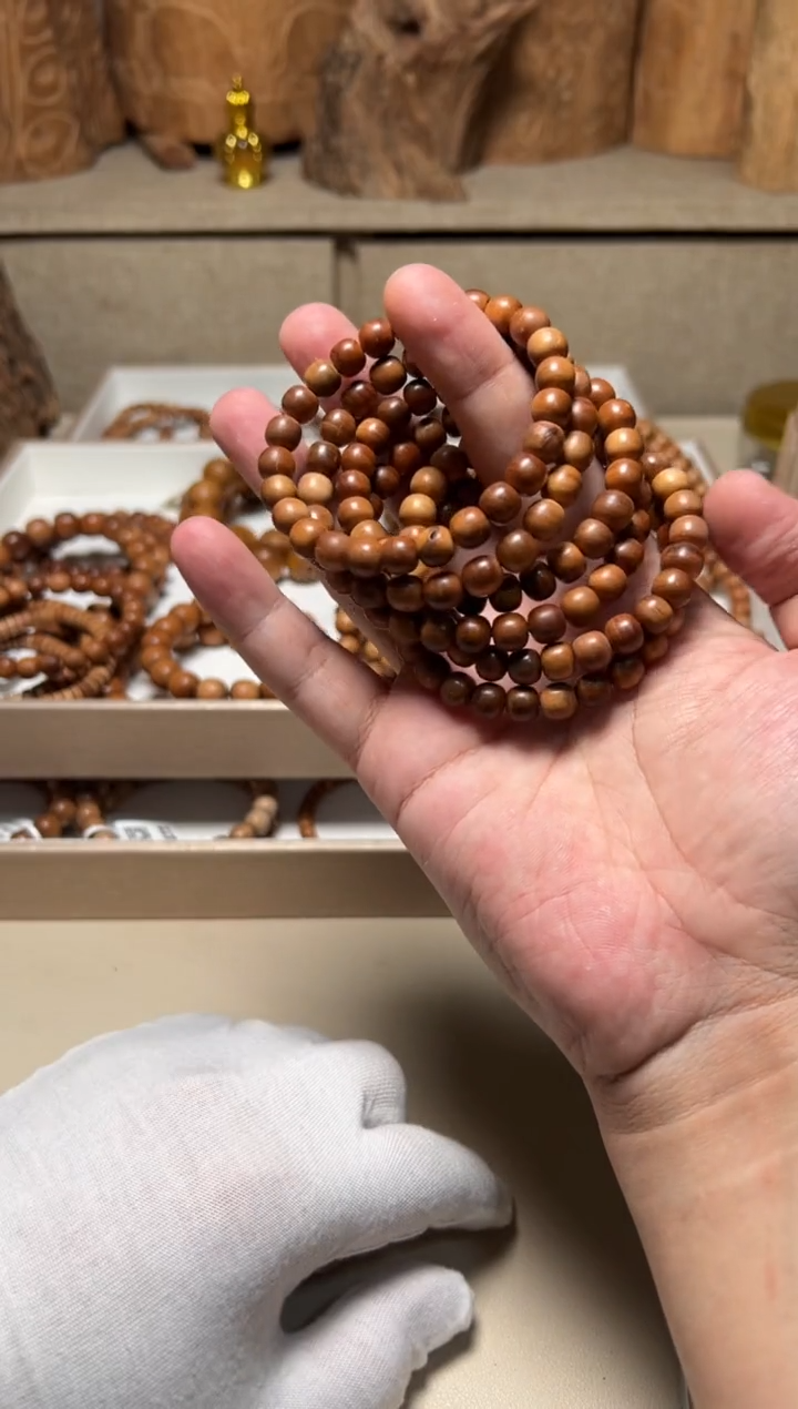 檀香木手串/手链老山檀香7/8单圈老型横纹黑肉瑕疵福利