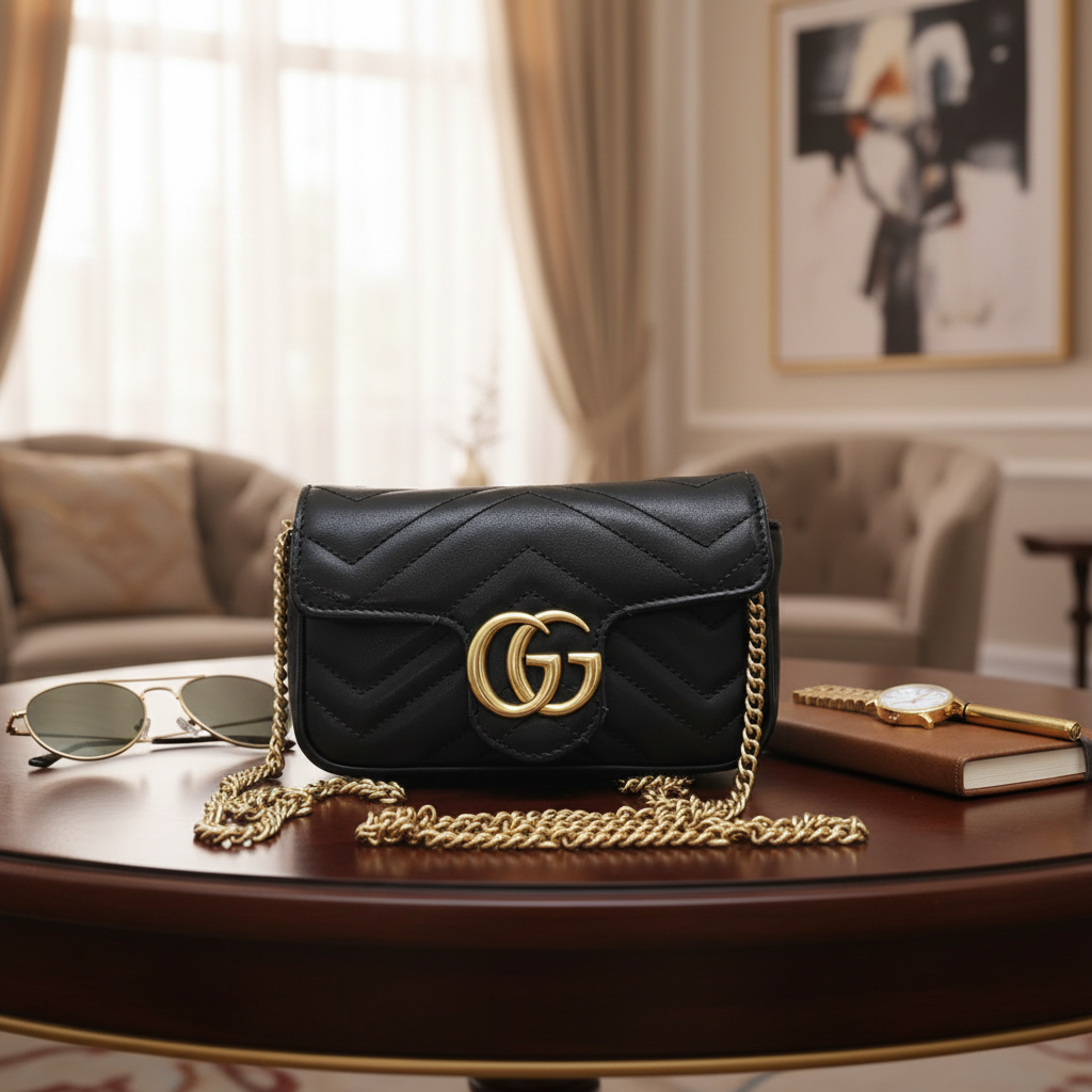 95新 GUCCI/古驰  黑色马蒙迷你链条包  1837 3966 