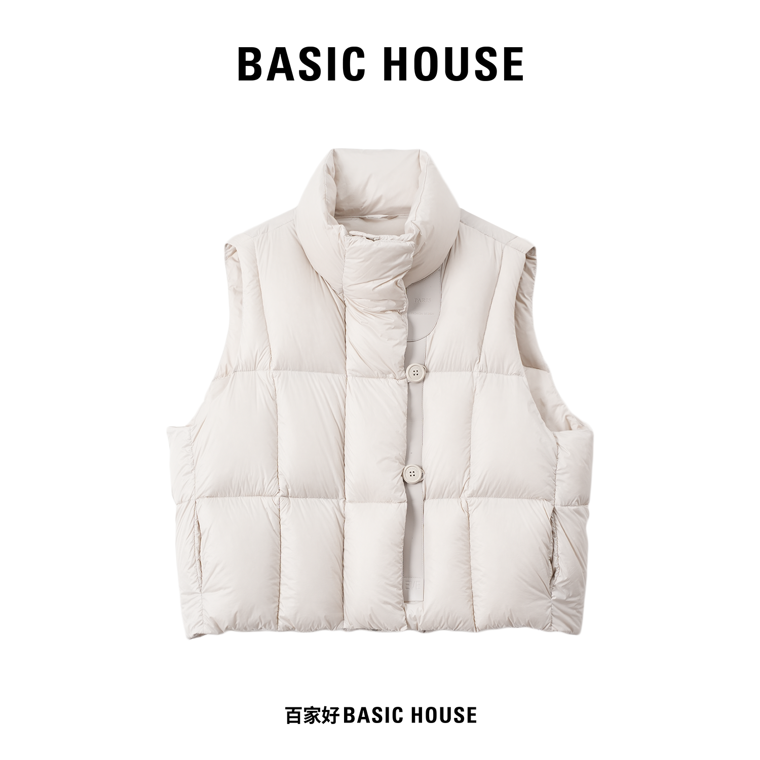 Basic House/百家好2025新款潮流保暖无袖韩版羽绒马甲Q022 XX