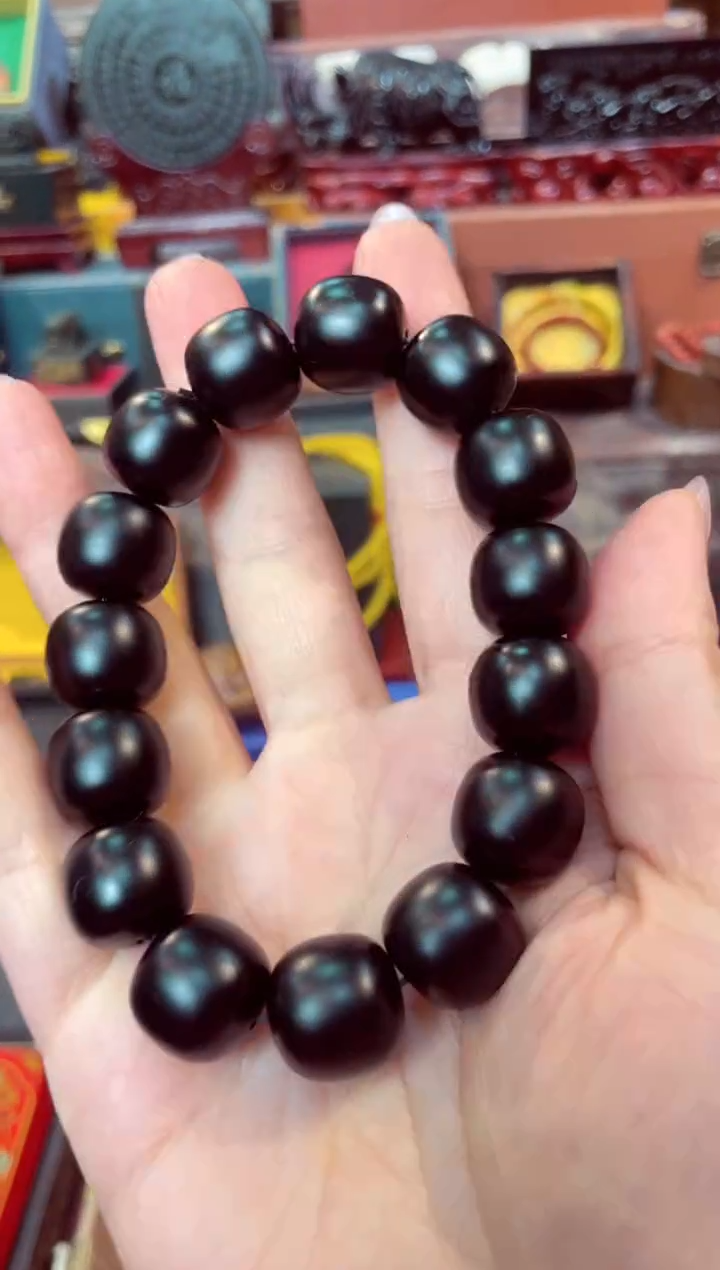 【闪购商品】黑羊脂   桶珠手串  墨   