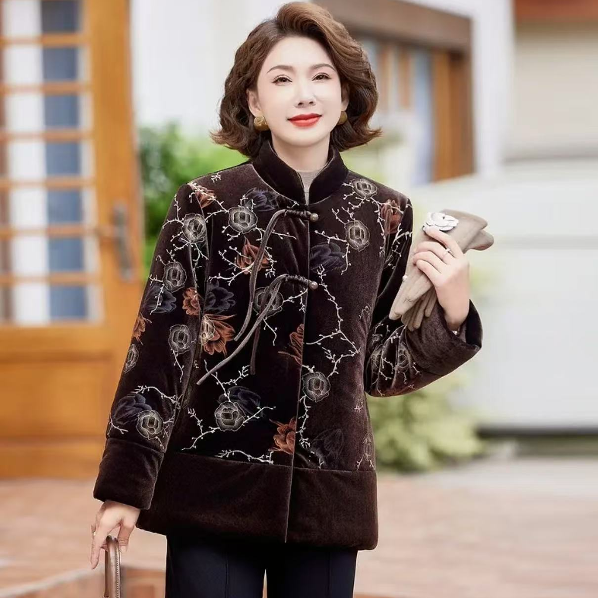 7941-时尚妈妈装棉衣外套加绒保暖棉服婆婆装冬季加绒【老仓库】