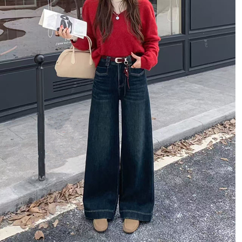 【植绒款 配腰带】经典百搭减龄植绒牛仔裤