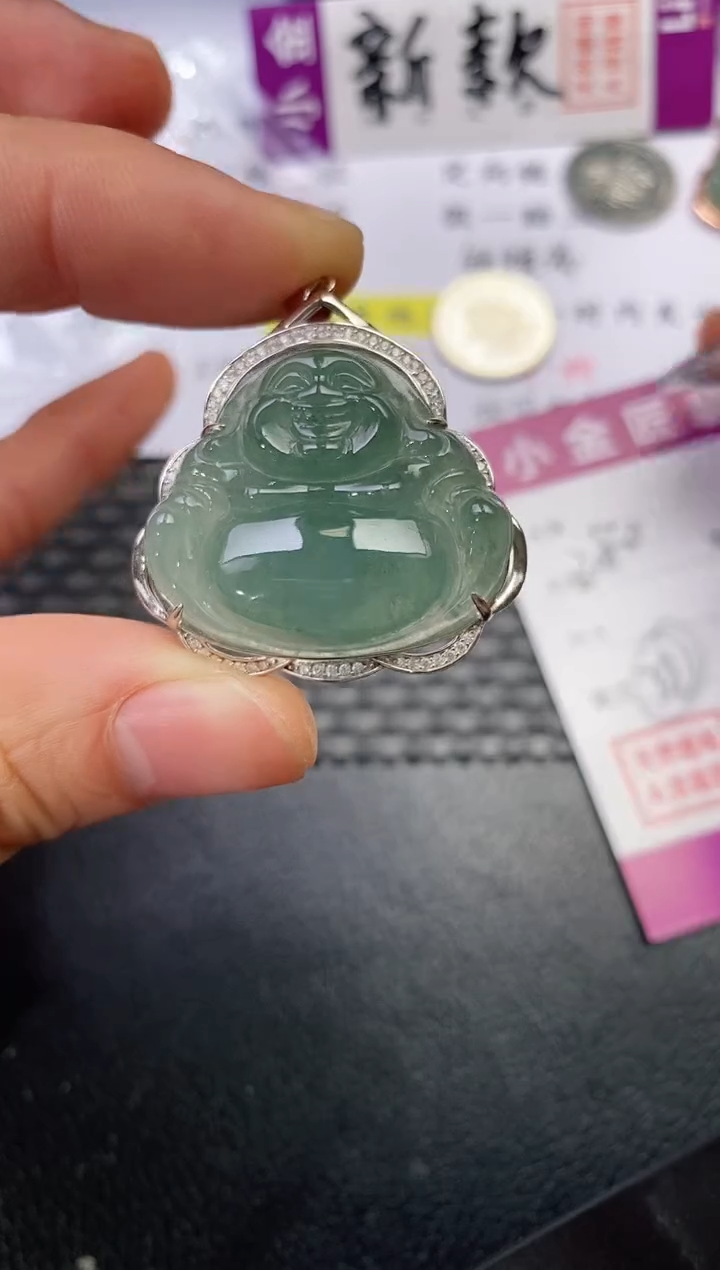 颈饰银S925镶嵌翡翠潇**子挂件