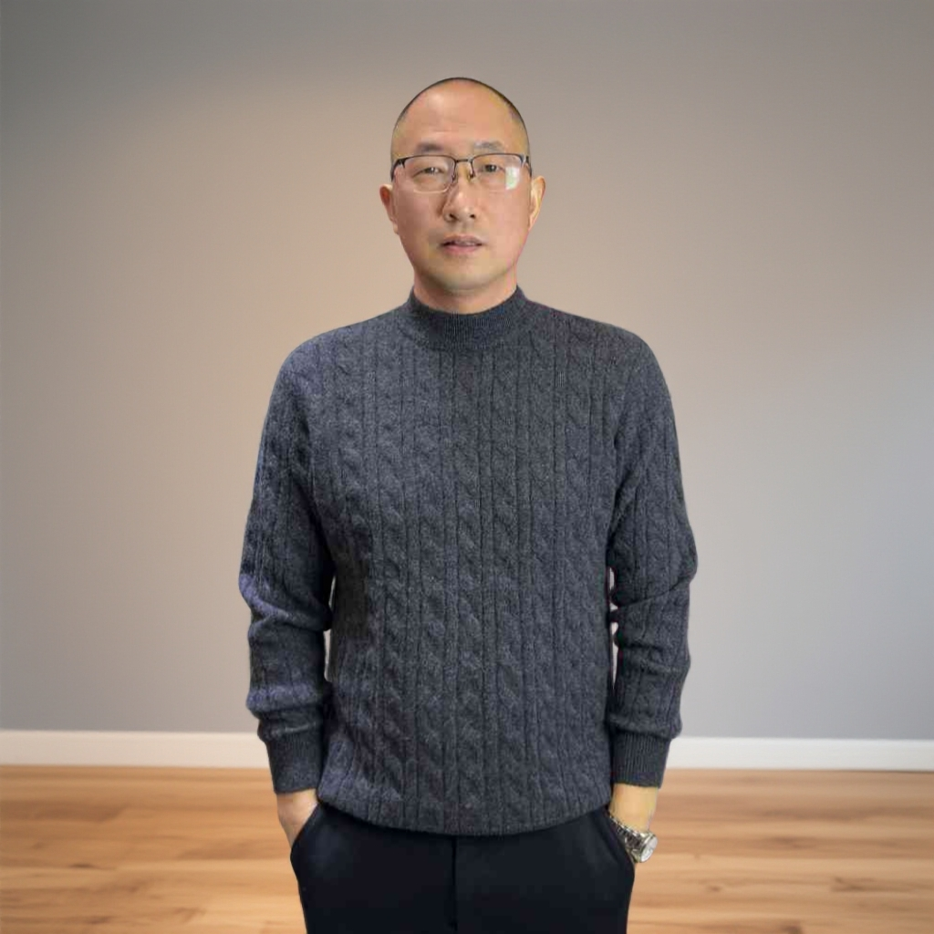 内蒙古KVSS100%纯山羊绒男式重磅绞花加厚半高领23427款