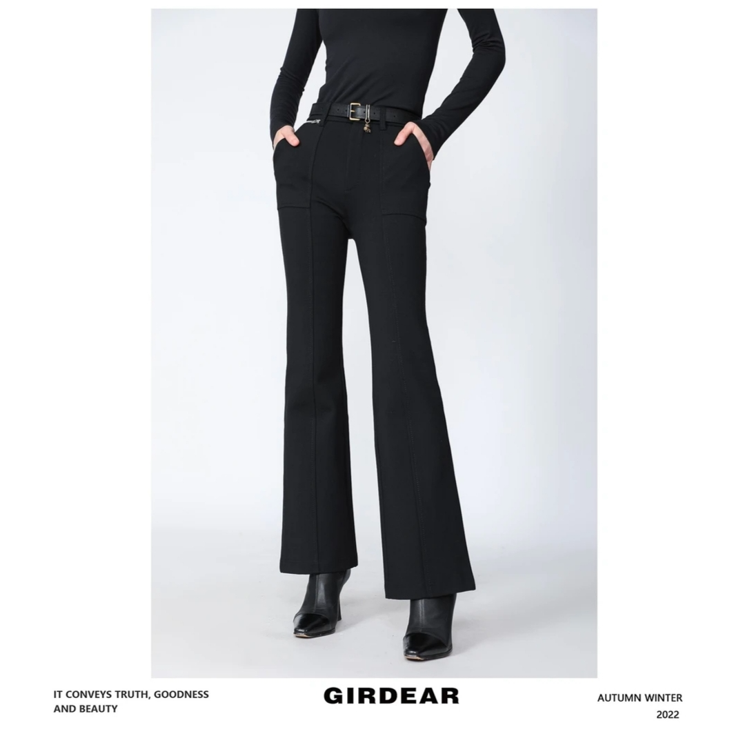 GIRDEAR/哥弟热力感秋冬高腰微喇裤显瘦植绒长裤1100429