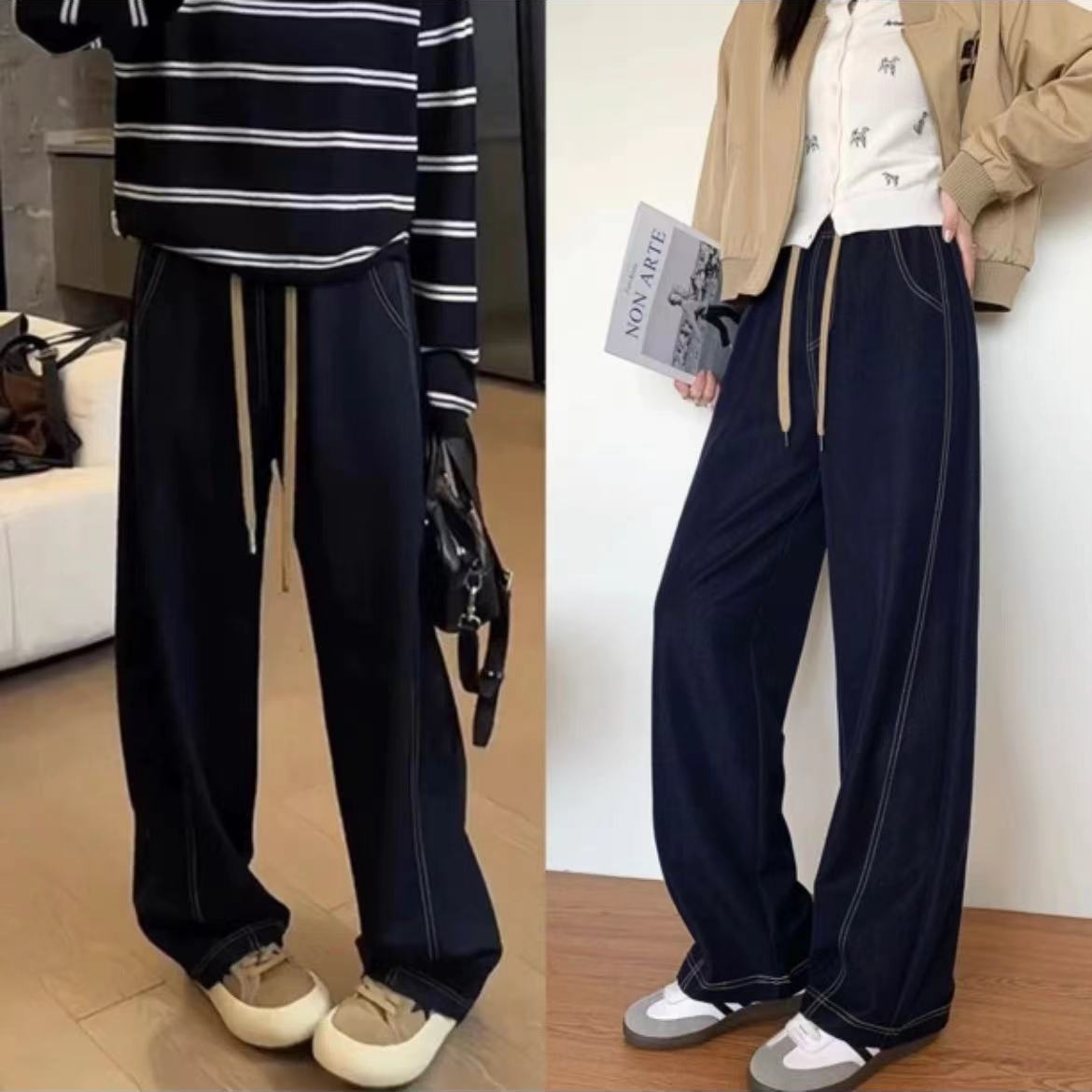 莱赛尔软牛仔春季松紧抽绳直筒休闲裤8805