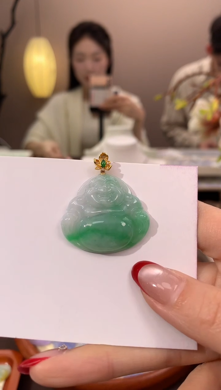 【闪购商品】翡翠颈饰18K金镶嵌天然缅甸a货翡翠