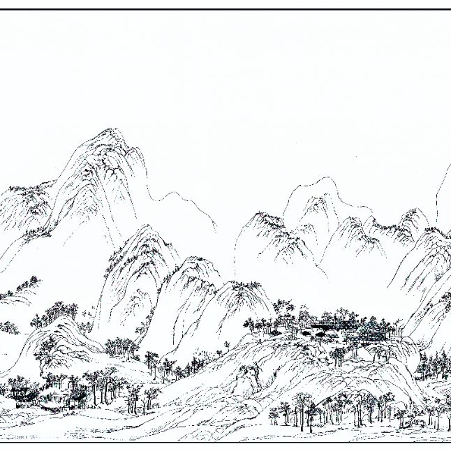 【千里江山图】工笔画纸质版线稿高清长图整张