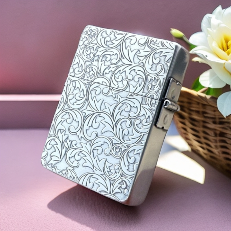 ZIPPO打火机1935镀银唐草花送礼送老公男友收藏限量版DYJ1