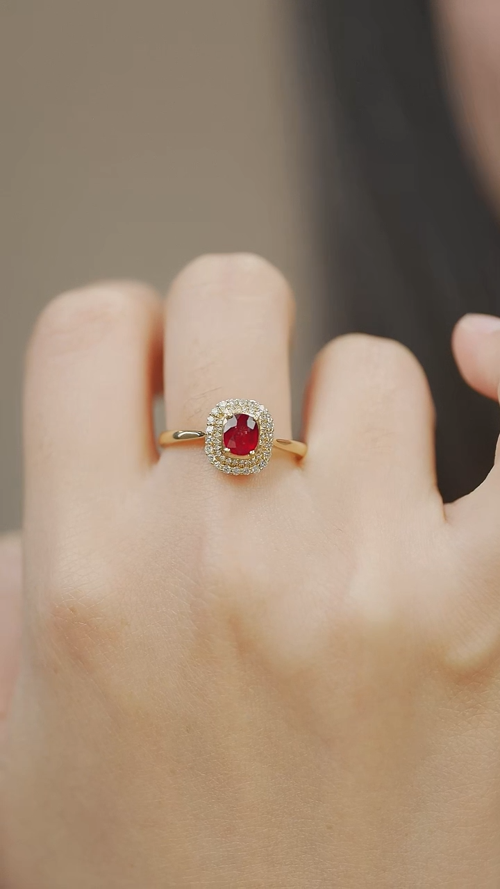 【闪购商品】红宝石戒指18K金镶嵌无烧鸽血红