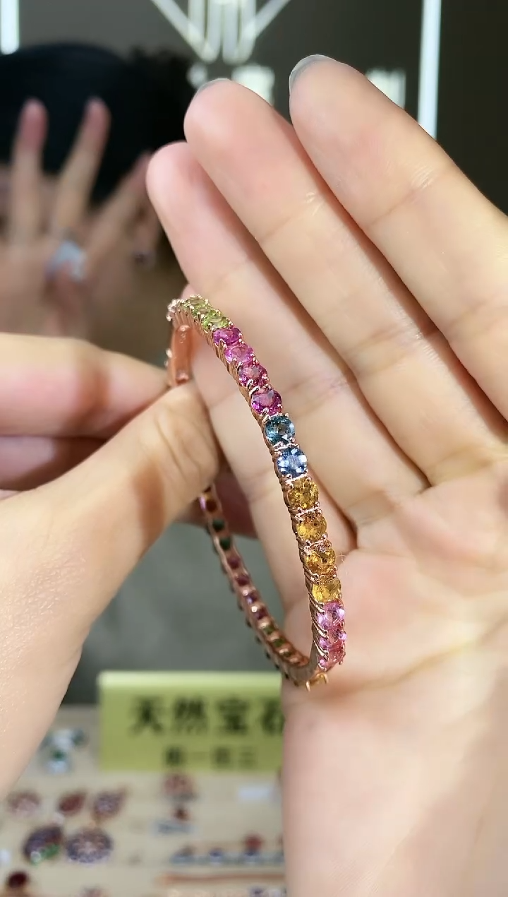 【闪购商品】碧玺手镯银S925镶嵌手镯