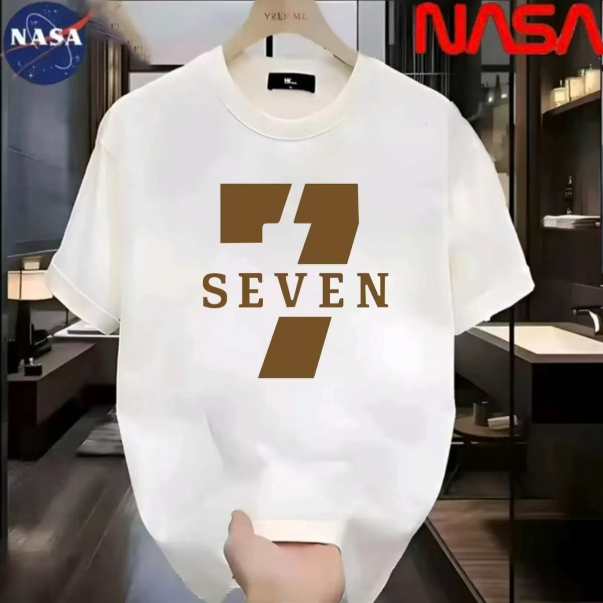 NASA联名纯棉夏季圆领短袖T恤微宽松时尚男女同款休闲百搭010