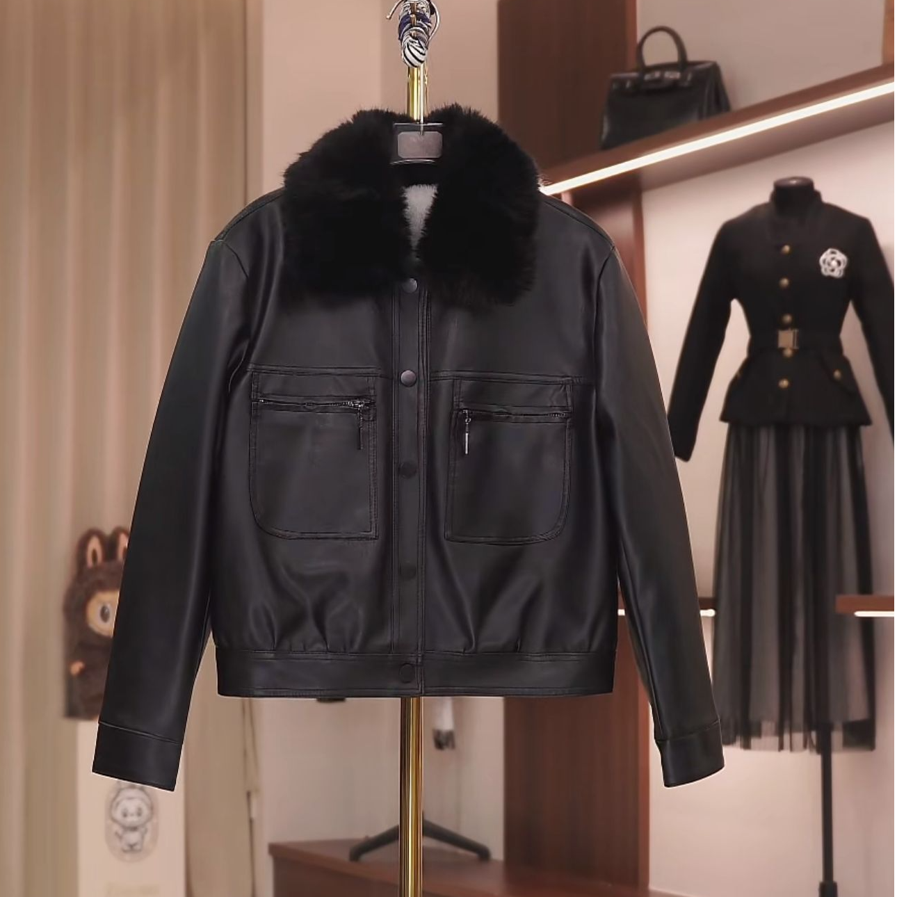 长袖修身型冬季街头风工装风皮衣秋冬女装女士kk166