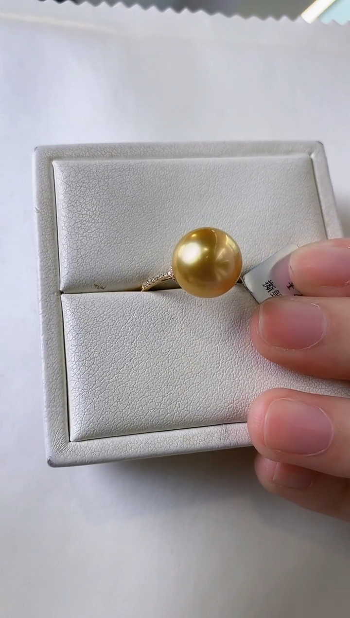 【闪购商品】海水珍珠戒指18K金镶嵌12-13南洋金珍珠戒指