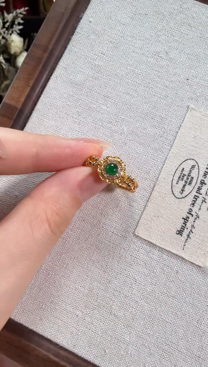 【闪购商品】翡翠戒指银S925镶嵌双排