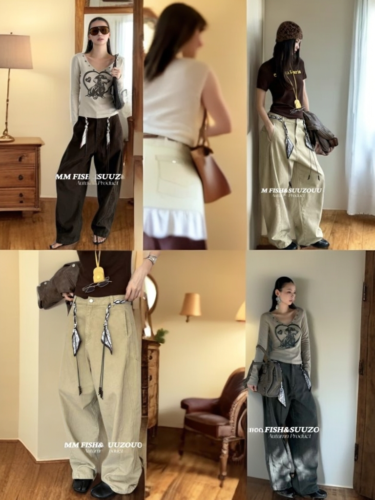 牛仔裤直筒阔腿牛仔春秋显瘦高腰时尚休闲百搭复古宽松春季秋冬