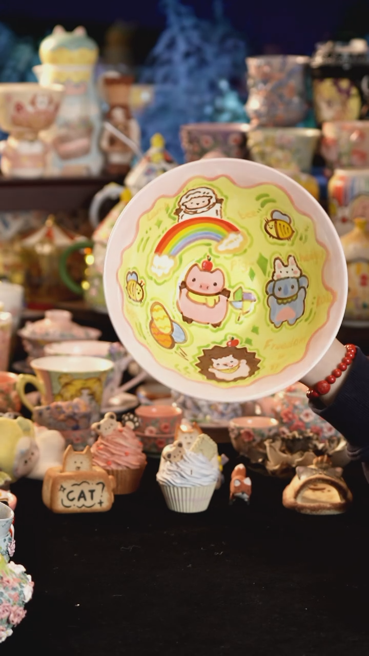 摆件陶景德镇釉下彩手绘设计师款陶瓷