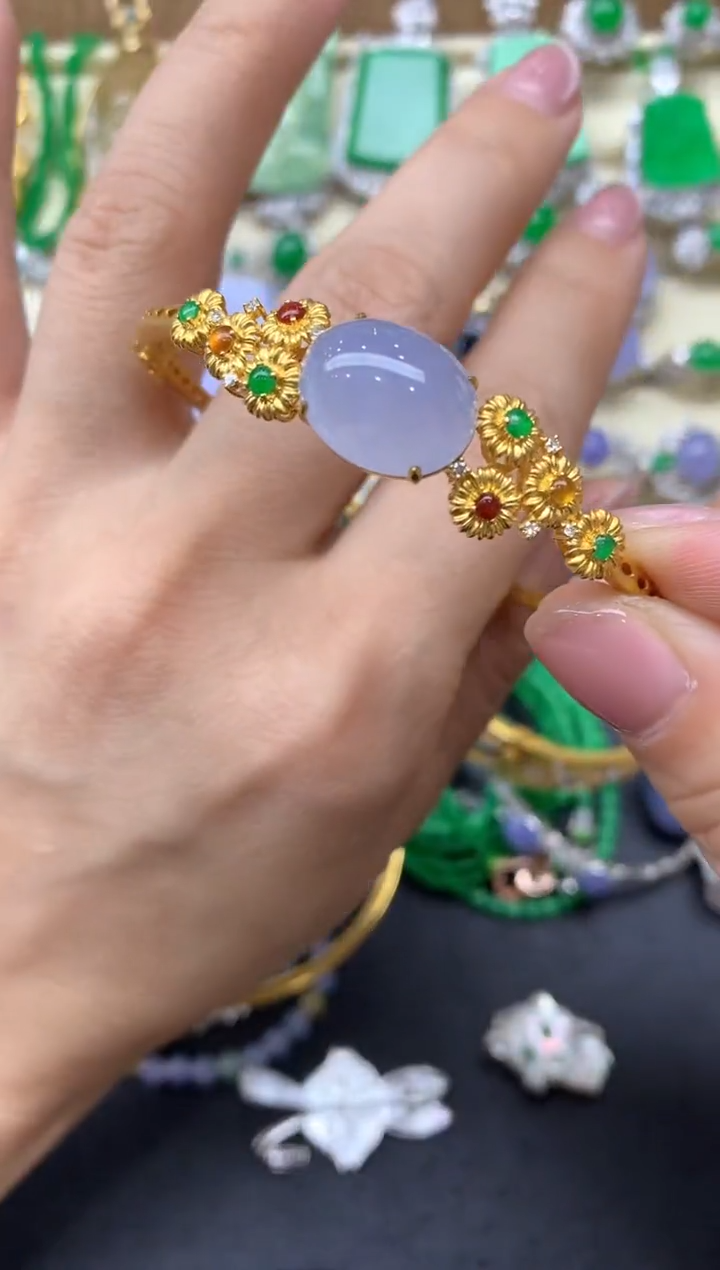 【闪购商品】翡翠手镯18K金镶嵌441中国好珍宝