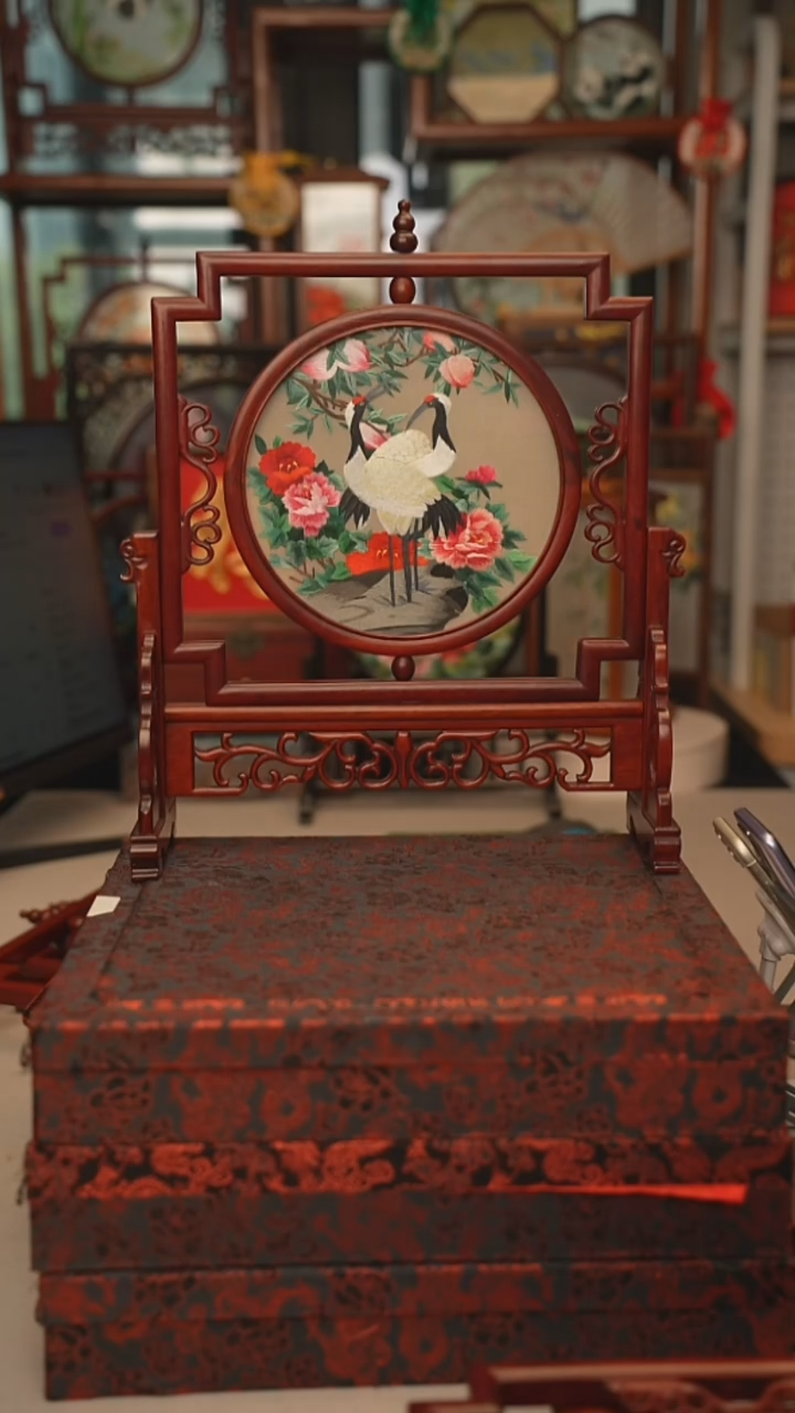 扇子五福架 苏绣双面绣五福架 35乘41