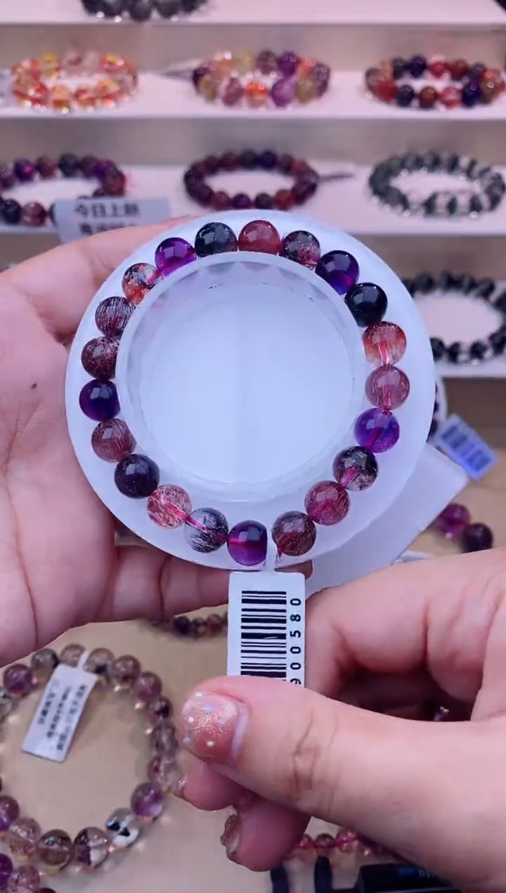 未镶嵌手链水晶黑加仑超七单圈9m+