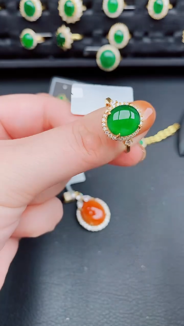 【闪购商品】翡翠戒指银S925镶嵌天然a货翡翠203