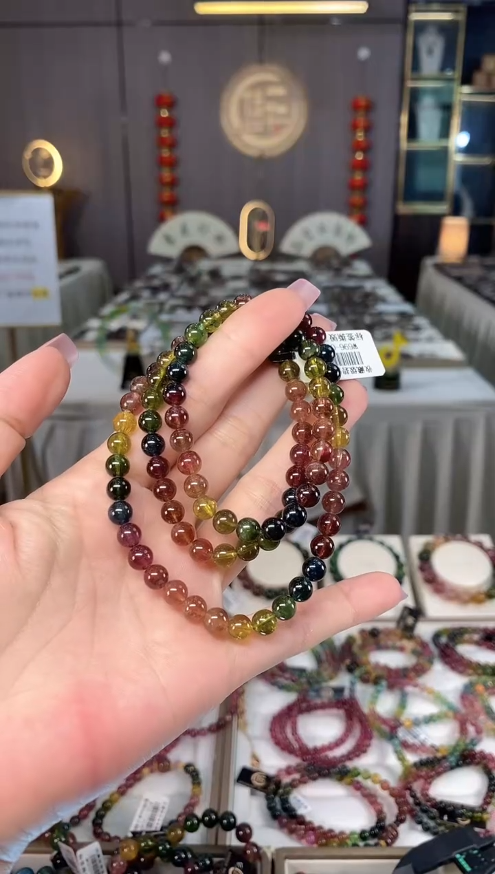 未镶嵌老矿碧玺彩虹三圈手串6mm+碧玺多样性发货一条hon