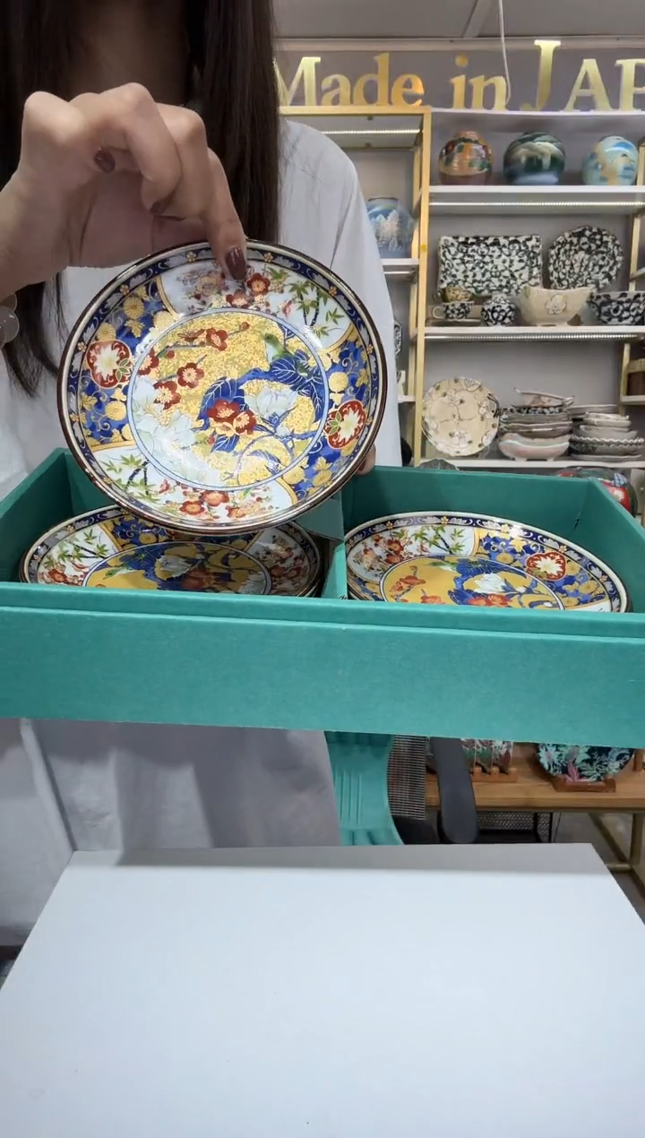 陶瓷古伊万里牡丹花鸟小盘小碟14cm5件套