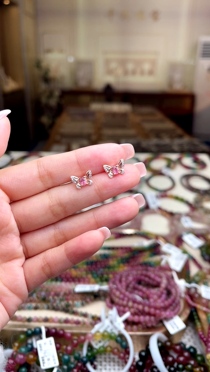 【闪购商品】碧玺/银S925镶嵌碧玺耳钉多样性发货