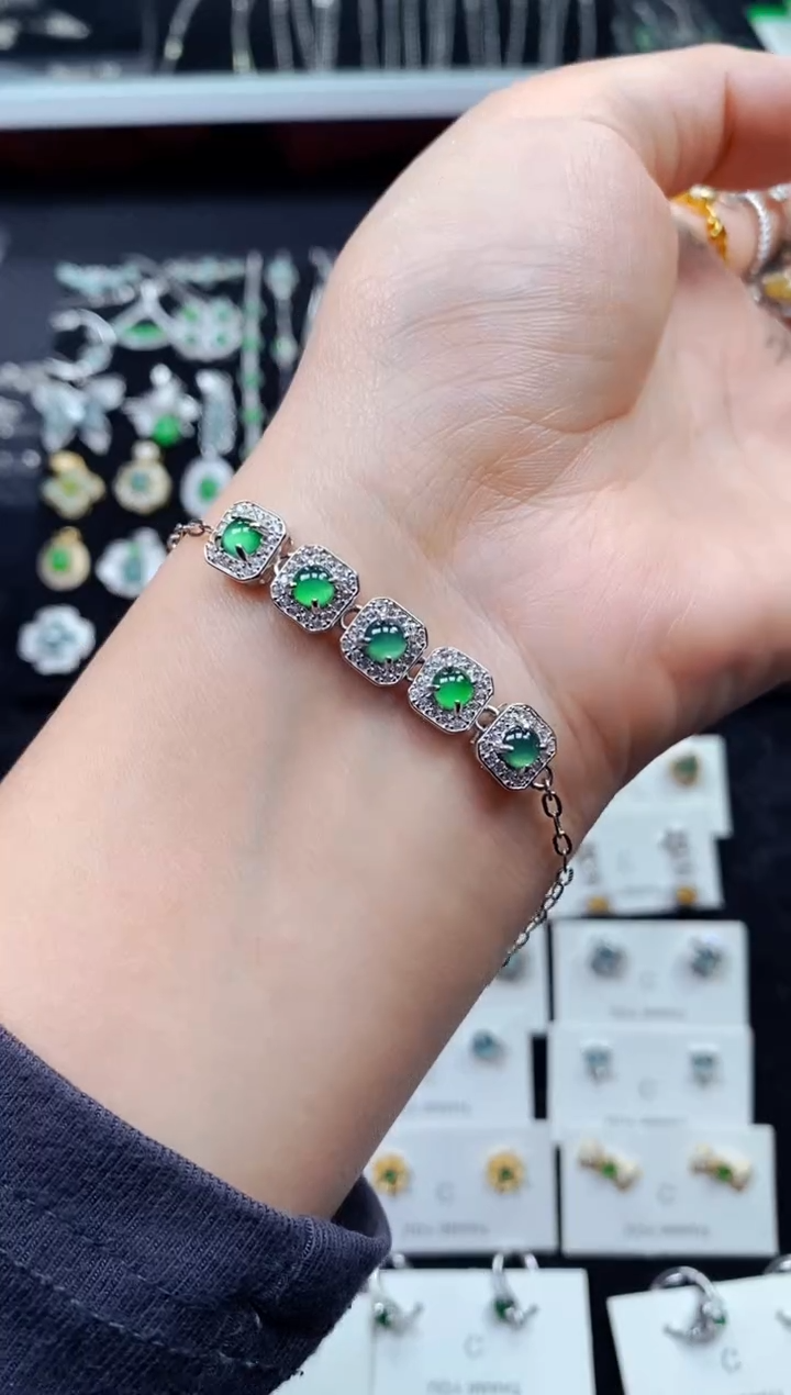 【闪购商品】翡翠手链银S925镶嵌8159