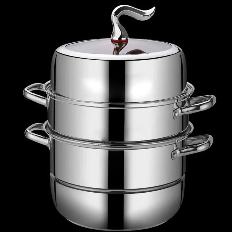 特价-不锈钢蒸锅亮光面口径30cm多功能蒸馒头燃气灶电磁炉用hn