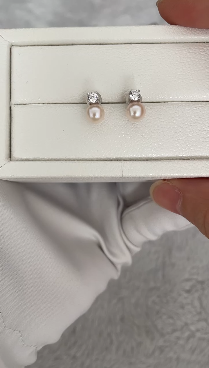 银S925镶嵌耳钉海水珍珠AK戴妃6.5-7mm