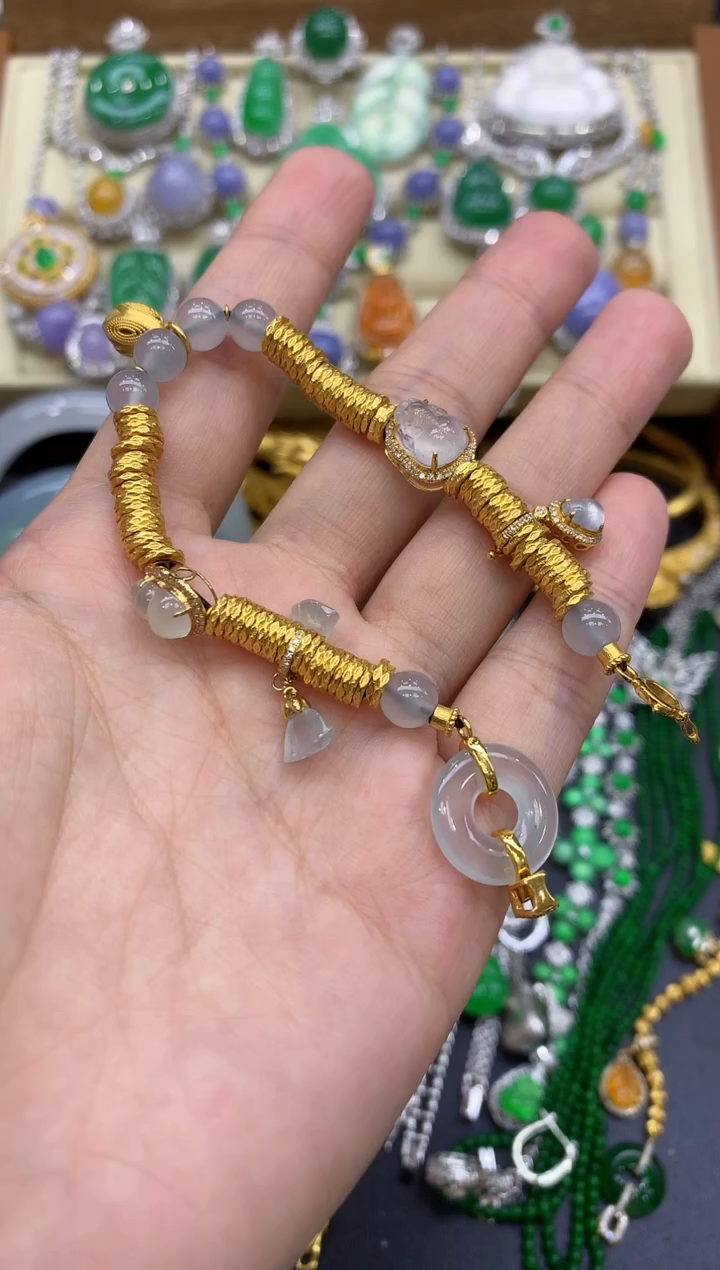 18K金镶嵌手链翡翠567  -中国好珍宝