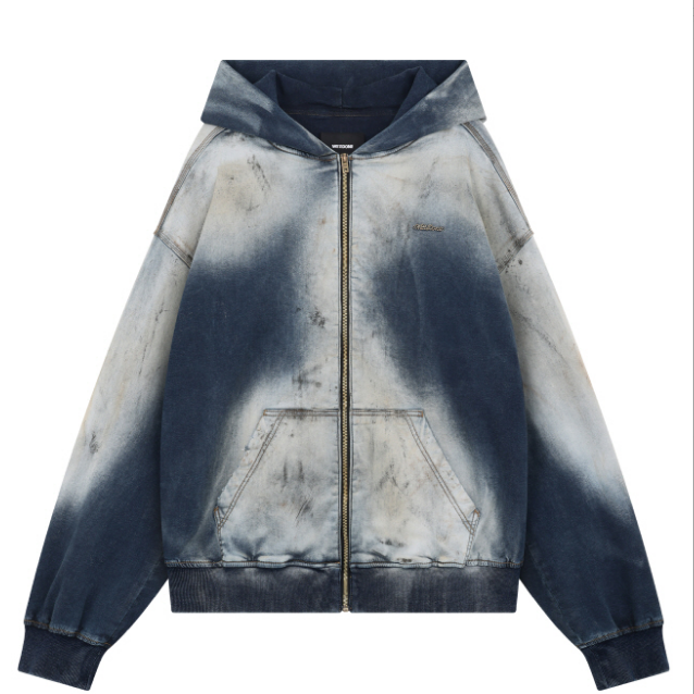 we11done 26款女款脏染做旧薄款卫衣渐变色潮流牛仔外套