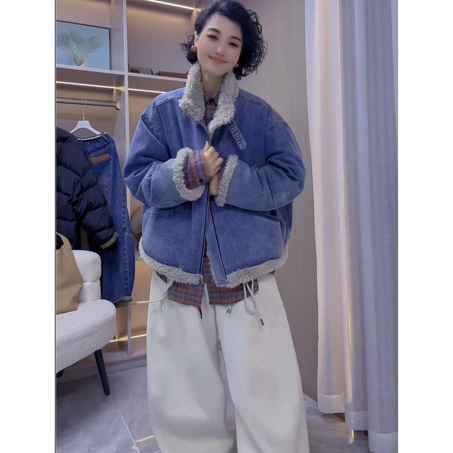 欧货毛领牛仔羽绒服宽松洋气厚款韩版保暖百搭时尚外套