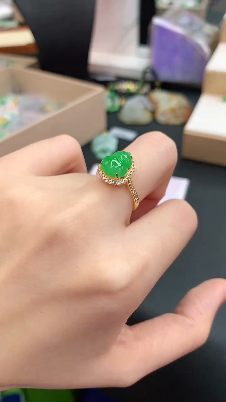 【闪购商品】翡翠戒指18K金镶嵌赠礼盒证书  敏