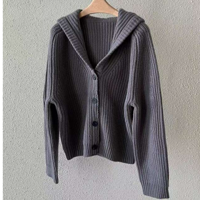 慕溢-359时尚灰色连帽罗纹开衫