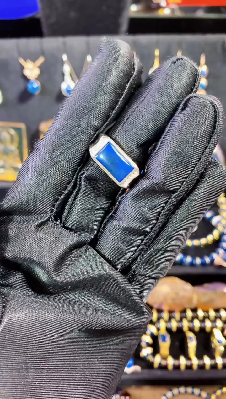 【闪购商品】琥珀珠宝奇石银S925镶嵌多米尼加皇家蓝非净水戒指