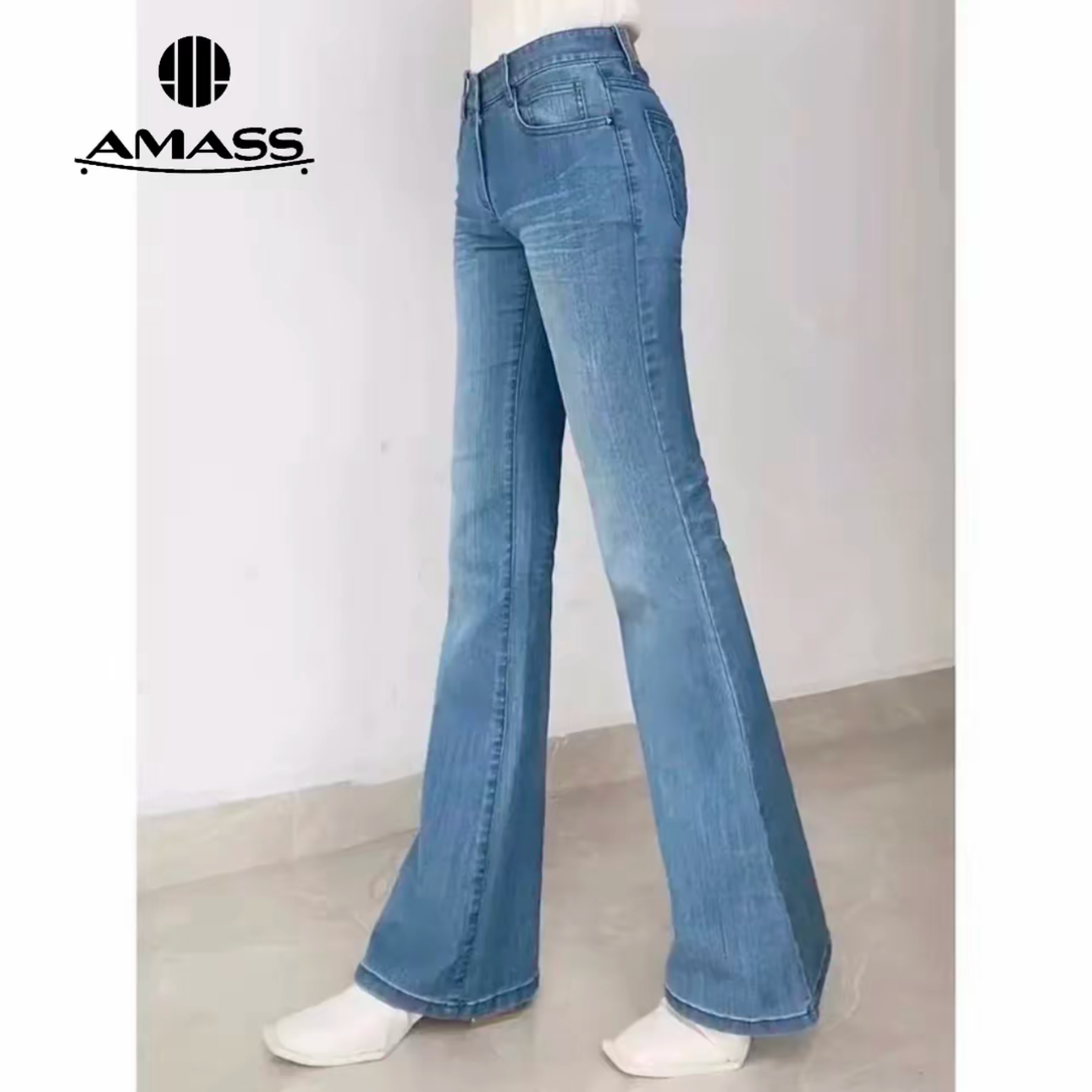 AMASS/阿玛施冬季裤子显瘦休闲高腰微喇叭牛仔裤5100383