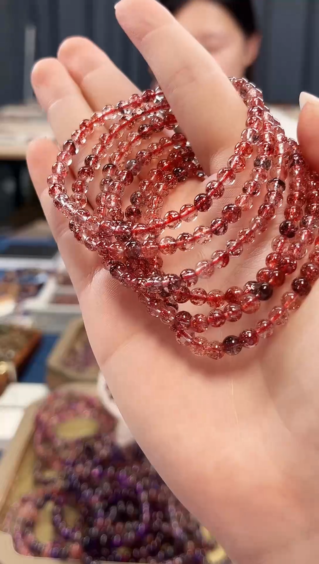 未镶嵌手串水晶金草莓超七单圈手串4mm【多样性发一】